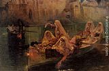 Harem Paintings - The Harem Boats by Frederick Arthur Bridgman